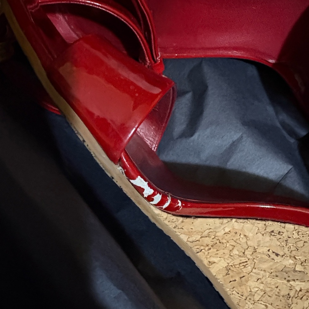 Gucci Red Patent Leather Cork Wedge Sandals - Picture 13 of 16